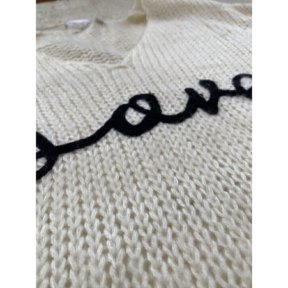 ELAN "Love" Cursive Sweater Ivory Black Lettering Sz Large Boho Beach Cozy Comfy - Picture 5 of 8